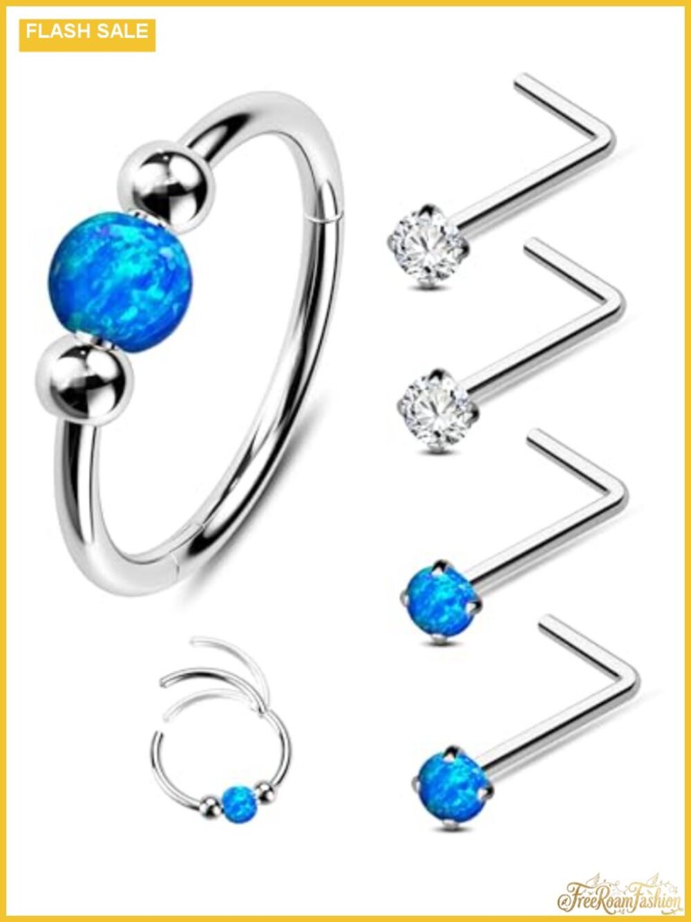 5PC Stainless Steel Nose Rings Hoops 20g Opal Studs Piercing Jewelry Cartilage